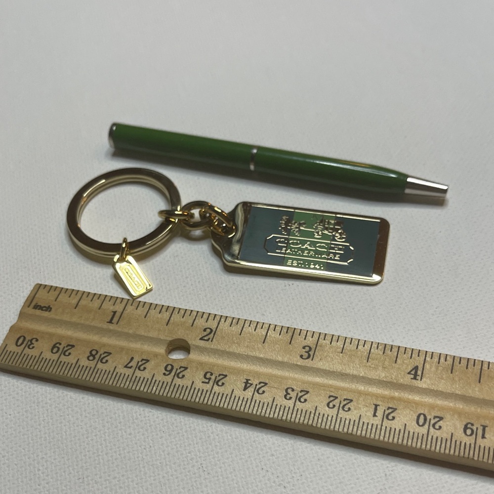 Coach Green and Gold Tag Keychain and Green Coach Pen - Picture 3 of 4